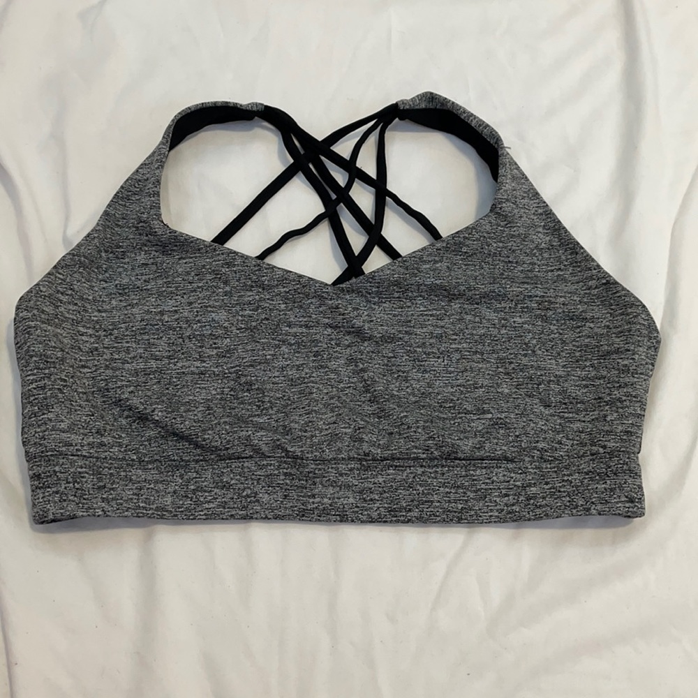 Grey and black sports bra